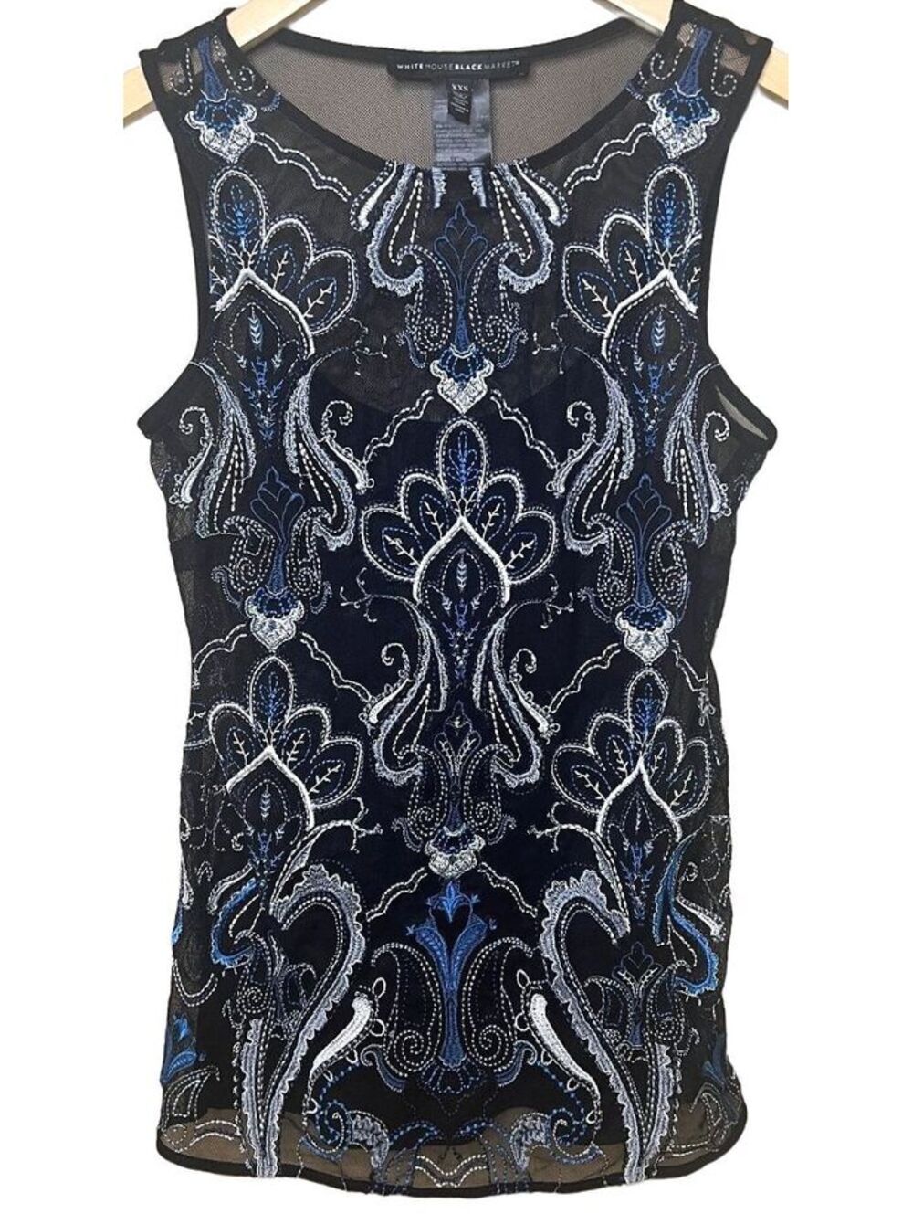 White House Black Market Embroidered Mesh Overlay Sleeveless Layered Top XXS
